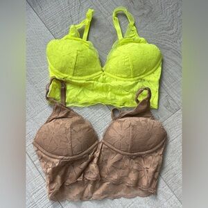Victoria's Secret Neon Yellow and Tan Lace Bralette bundle